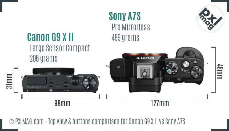 Canon G9 X II vs Sony A7S top view buttons comparison