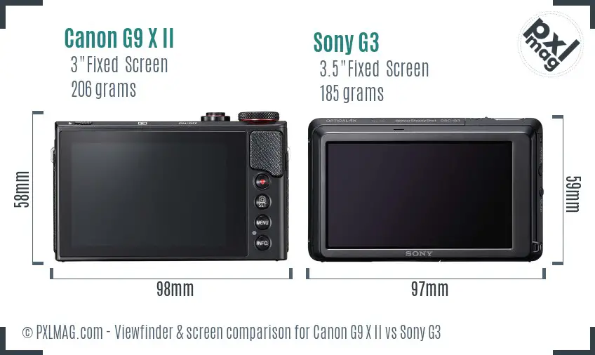 Canon G9 X II vs Sony G3 Screen and Viewfinder comparison Canon G9 X II vs Sony G3 Screen and Viewfinder comparison
