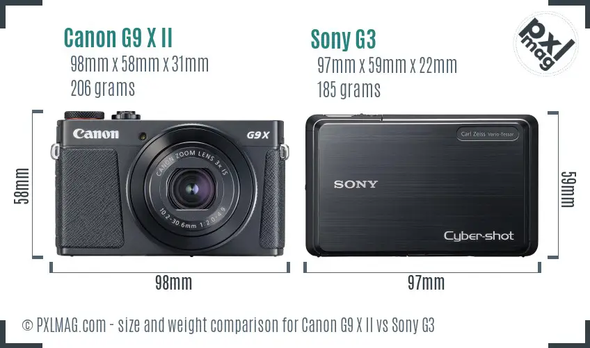 Canon G9 X II vs Sony G3 size comparison Canon G9 X II vs Sony G3 size comparison