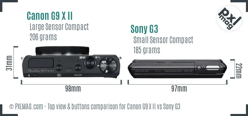 Canon G9 X II vs Sony G3 top view buttons comparison Canon G9 X II vs Sony G3 top view buttons comparison