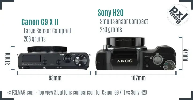 Canon G9 X II vs Sony H20 top view buttons comparison