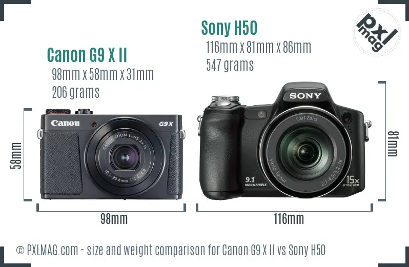 Canon G9 X II vs Sony H50 size comparison Canon G9 X II vs Sony H50 size comparison