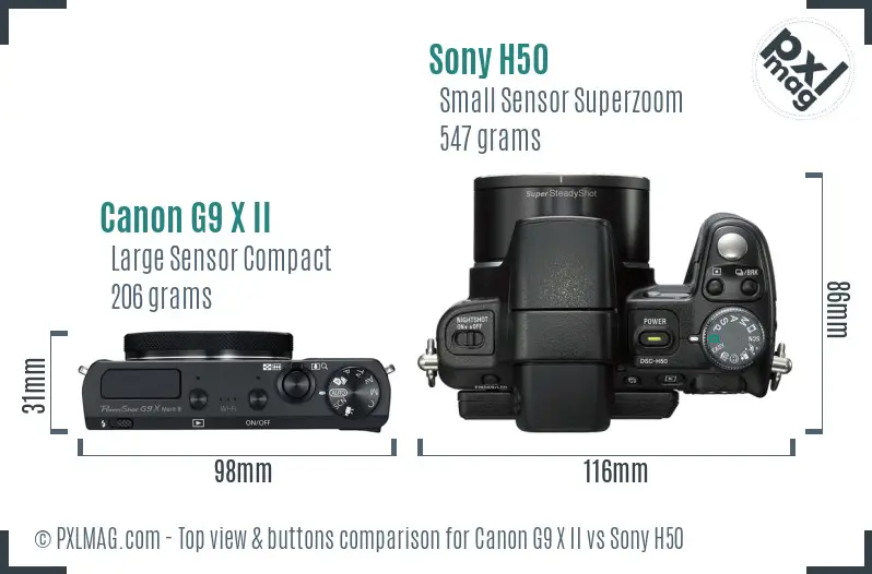 Canon G9 X II vs Sony H50 top view buttons comparison Canon G9 X II vs Sony H50 top view buttons comparison
