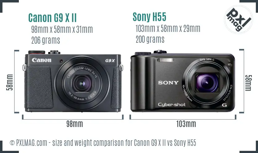 Canon G9 X II vs Sony H55 size comparison