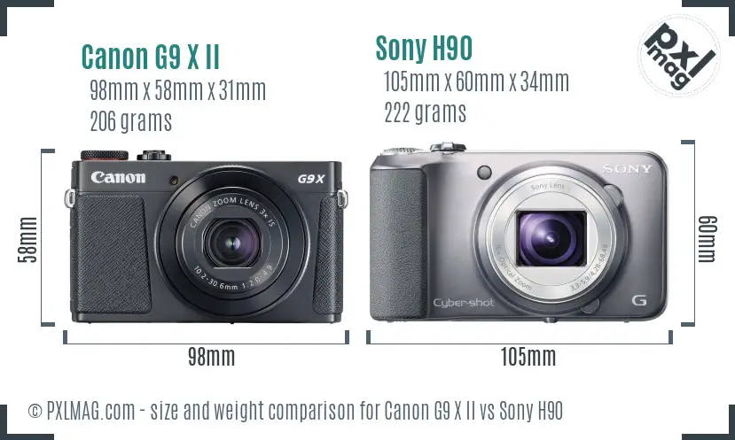 Canon G9 X II vs Sony H90 size comparison