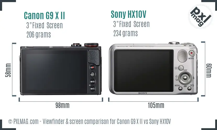 Canon G9 X II vs Sony HX10V Screen and Viewfinder comparison