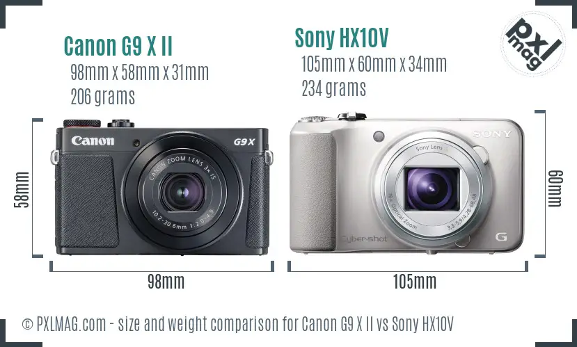 Canon G9 X II vs Sony HX10V size comparison Canon G9 X II vs Sony HX10V size comparison