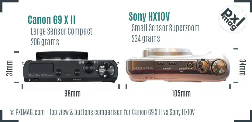 Canon G9 X II vs Sony HX10V top view buttons comparison