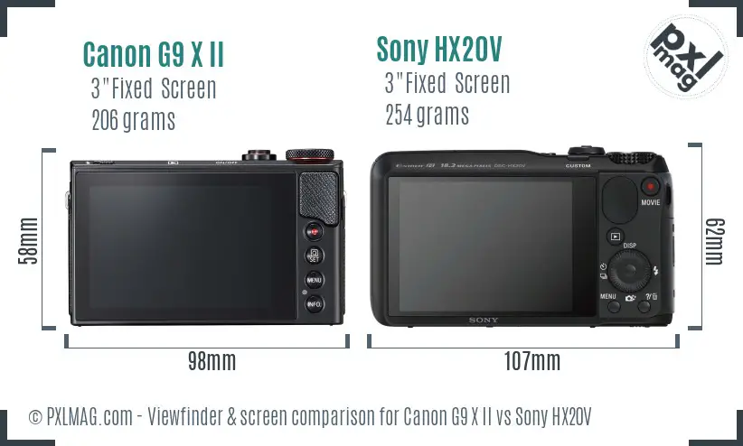 Canon G9 X II vs Sony HX20V Screen and Viewfinder comparison