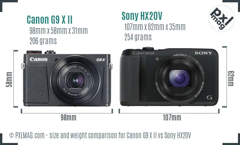 Canon G9 X II vs Sony HX20V size comparison