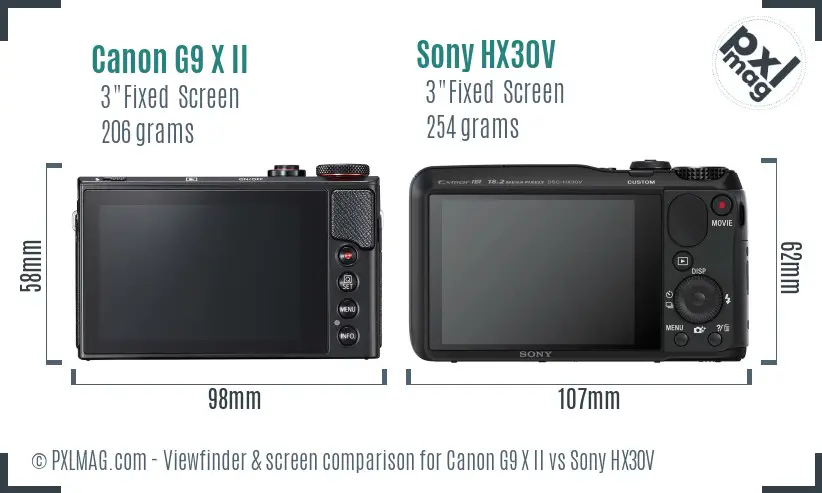 Canon G9 X II vs Sony HX30V Screen and Viewfinder comparison Canon G9 X II vs Sony HX30V Screen and Viewfinder comparison