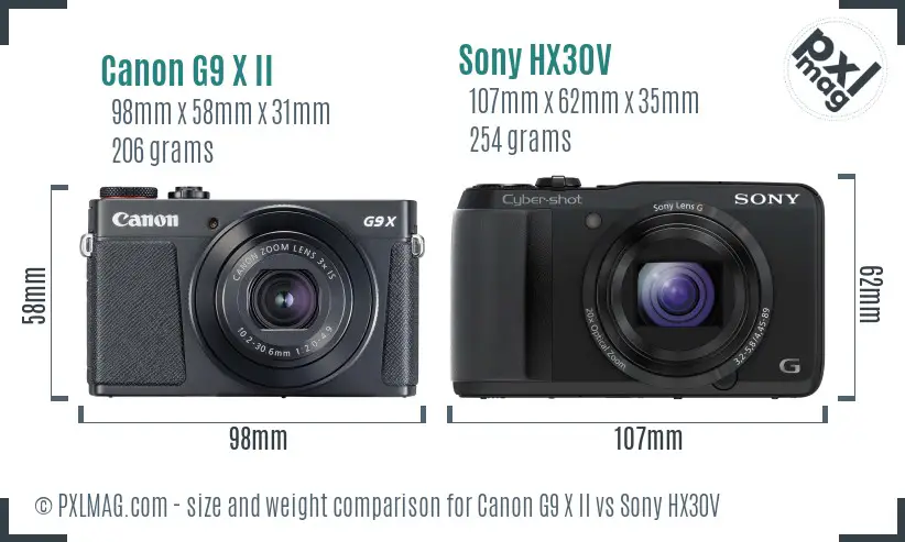 Canon G9 X II vs Sony HX30V size comparison Canon G9 X II vs Sony HX30V size comparison