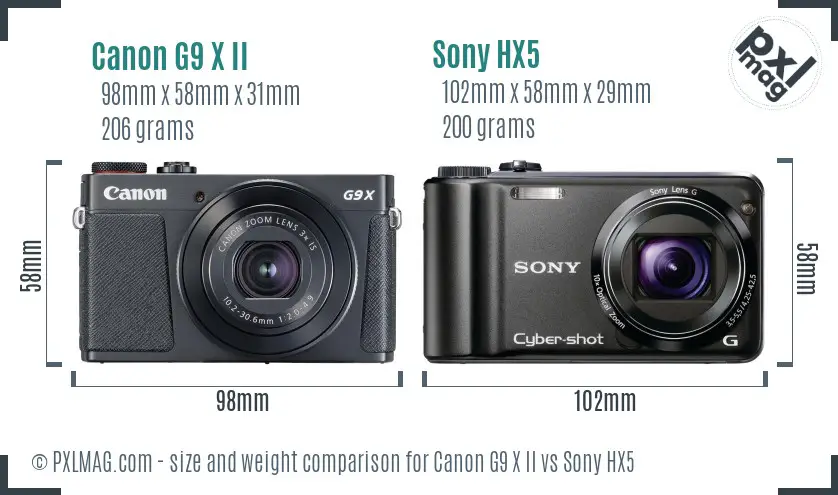 Canon G9 X II vs Sony HX5 size comparison