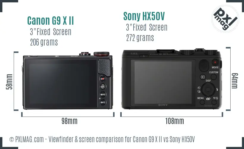 Canon G9 X II vs Sony HX50V Screen and Viewfinder comparison