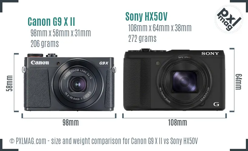 Canon G9 X II vs Sony HX50V size comparison