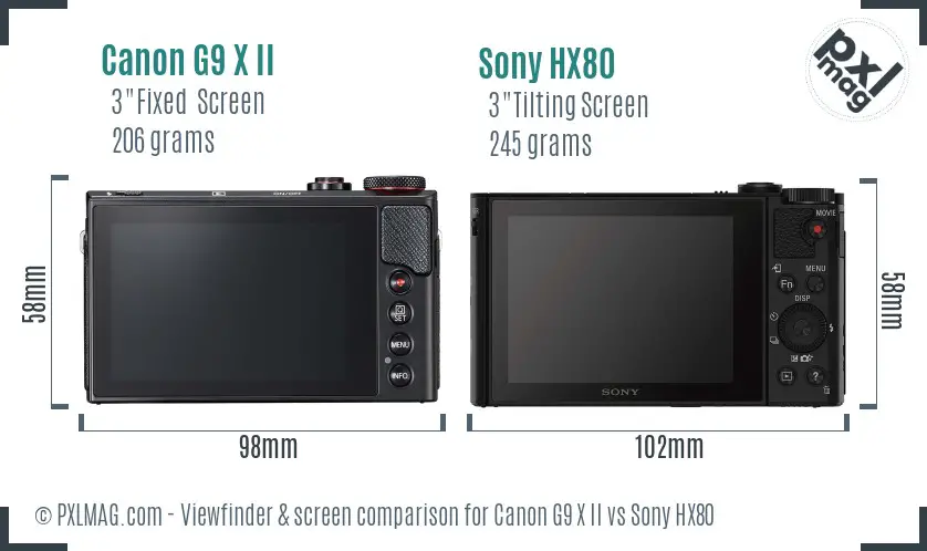 Canon G9 X II vs Sony HX80 Screen and Viewfinder comparison