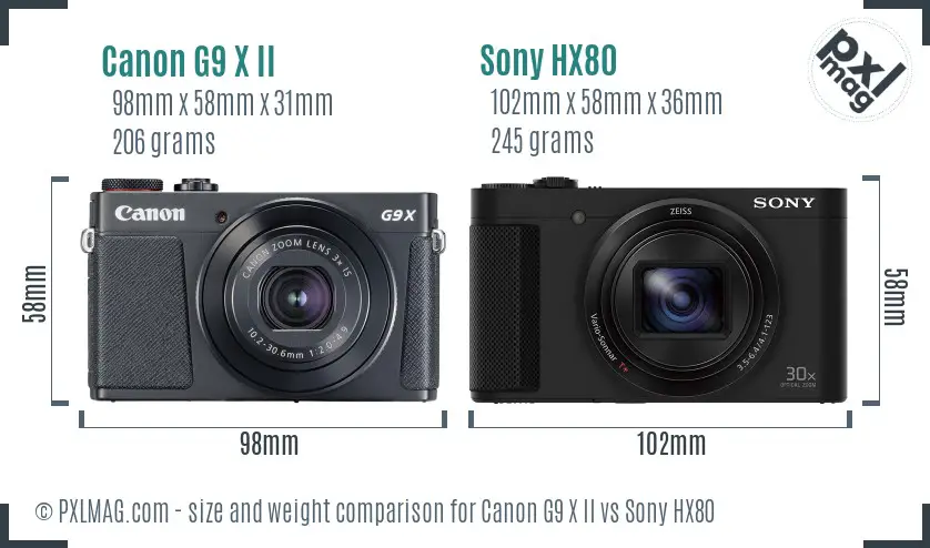Canon G9 X II vs Sony HX80 size comparison