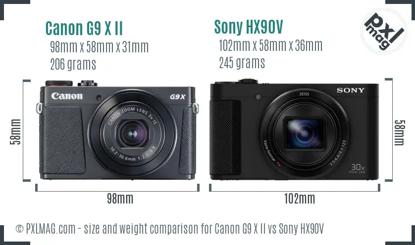 Canon G9 X II vs Sony HX90V size comparison Canon G9 X II vs Sony HX90V size comparison