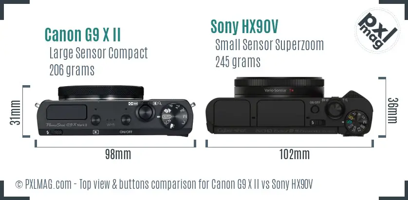 Canon G9 X II vs Sony HX90V top view buttons comparison Canon G9 X II vs Sony HX90V top view buttons comparison