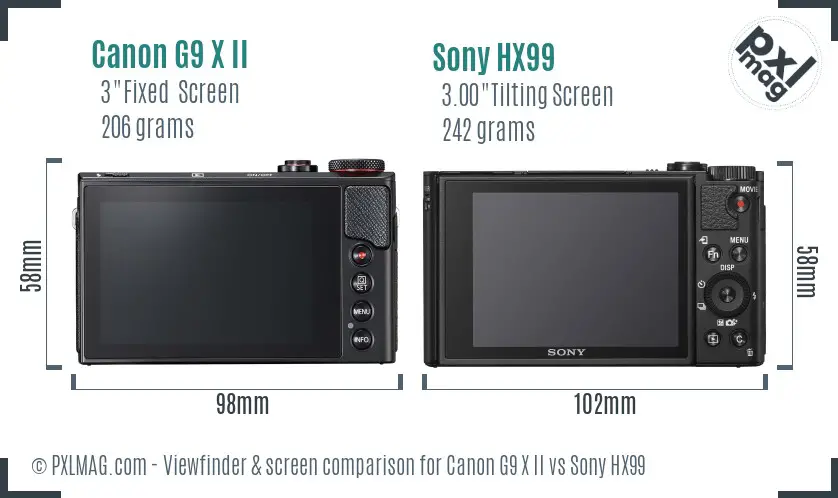 Canon G9 X II vs Sony HX99 Screen and Viewfinder comparison Canon G9 X II vs Sony HX99 Screen and Viewfinder comparison