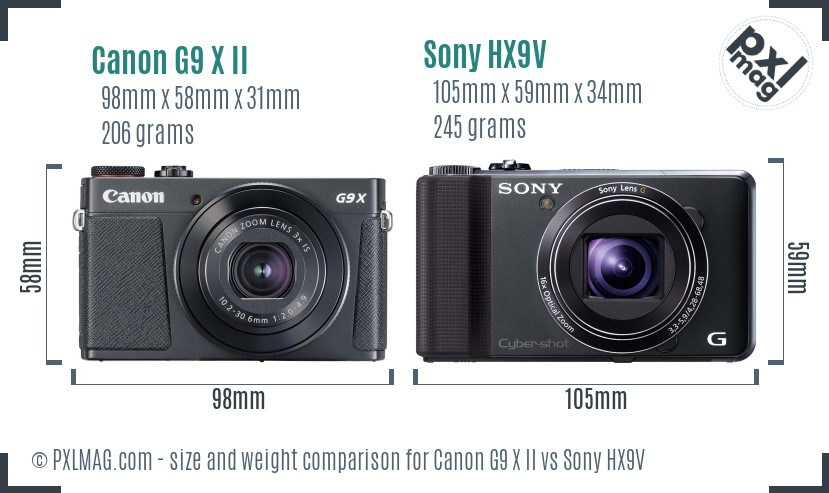 Canon G9 X II vs Sony HX9V size comparison