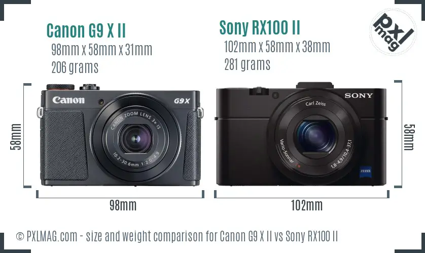 Canon G9 X II vs Sony RX100 II size comparison