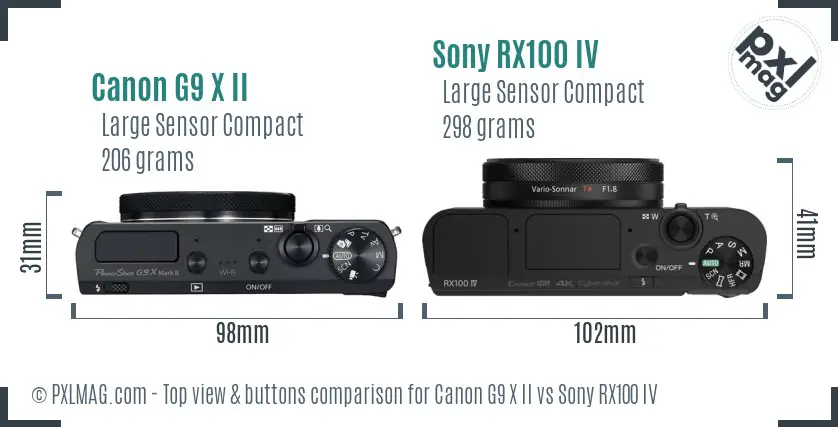 Canon G9 X II vs Sony RX100 IV top view buttons comparison