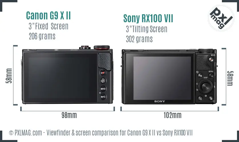 Canon G9 X II vs Sony RX100 VII Screen and Viewfinder comparison