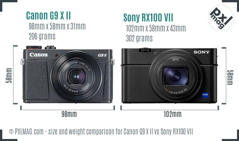 Canon G9 X II vs Sony RX100 VII size comparison