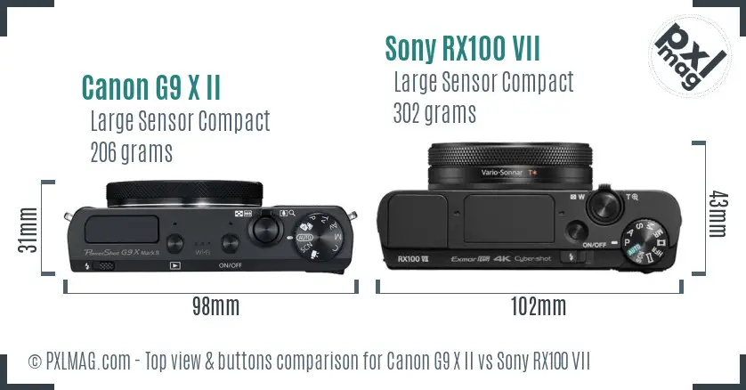 Canon G9 X II vs Sony RX100 VII top view buttons comparison