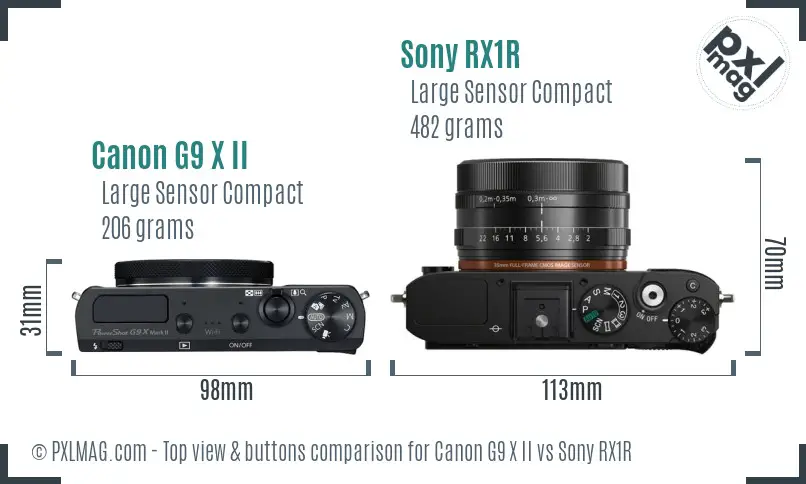 Canon G9 X II vs Sony RX1R top view buttons comparison