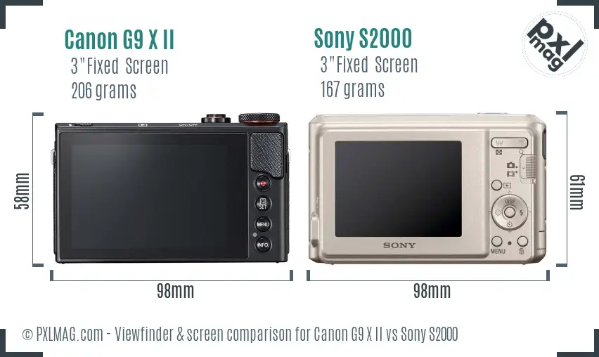 Canon G9 X II vs Sony S2000 Screen and Viewfinder comparison