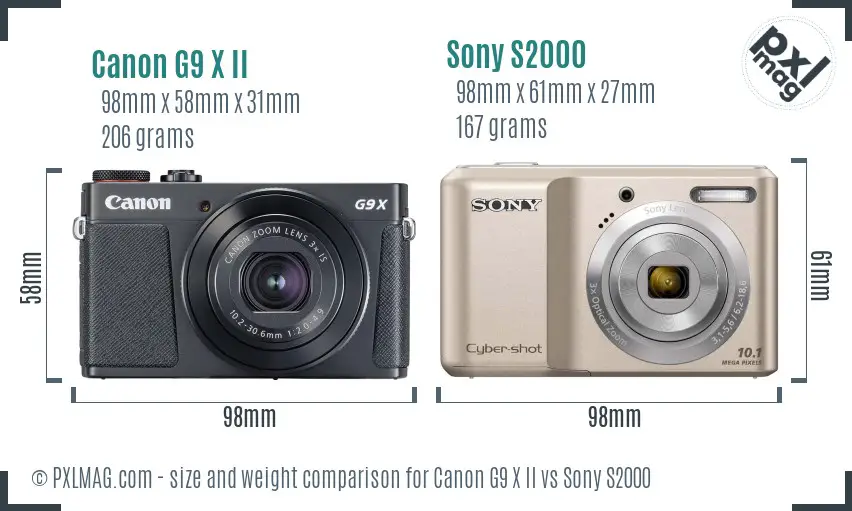 Canon G9 X II vs Sony S2000 size comparison