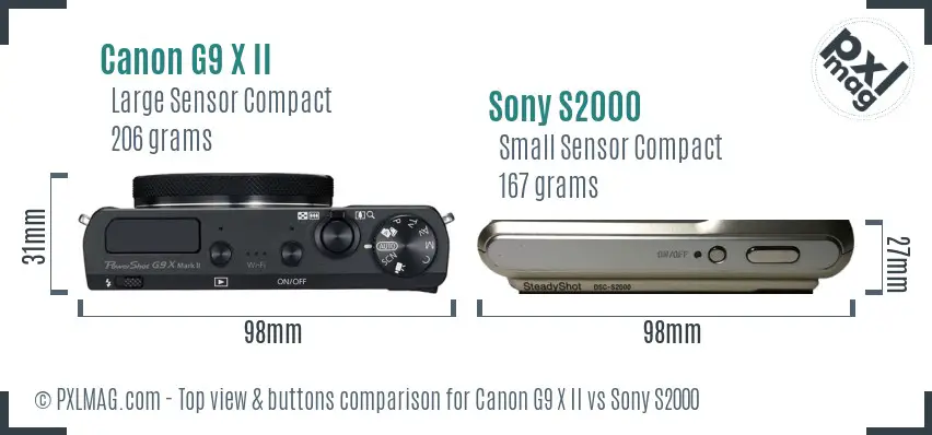 Canon G9 X II vs Sony S2000 top view buttons comparison