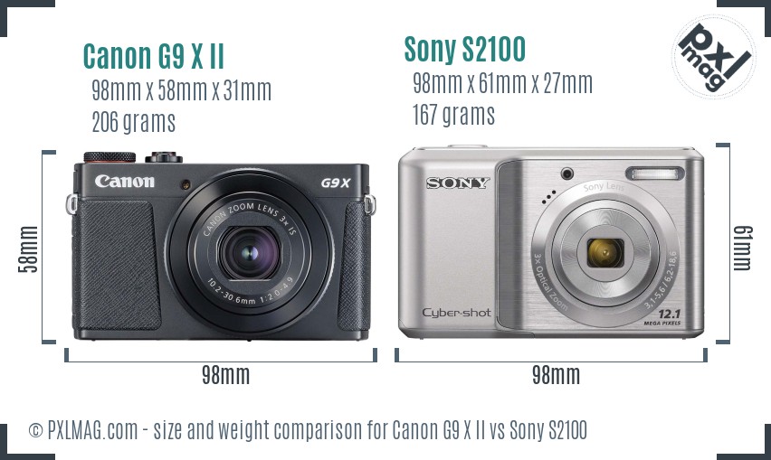 Canon G9 X II vs Sony S2100 size comparison