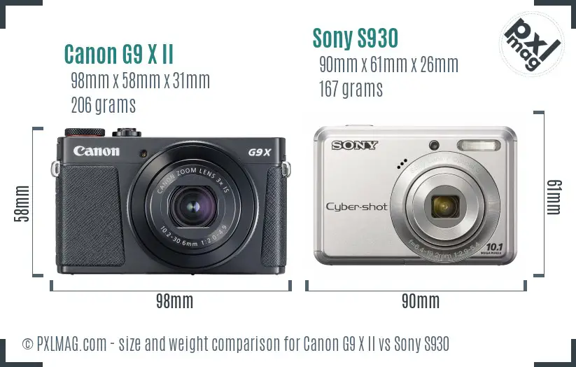 Canon G9 X II vs Sony S930 size comparison