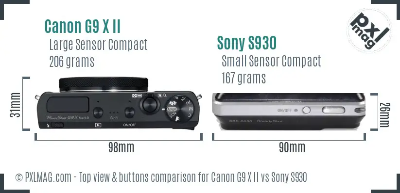 Canon G9 X II vs Sony S930 top view buttons comparison
