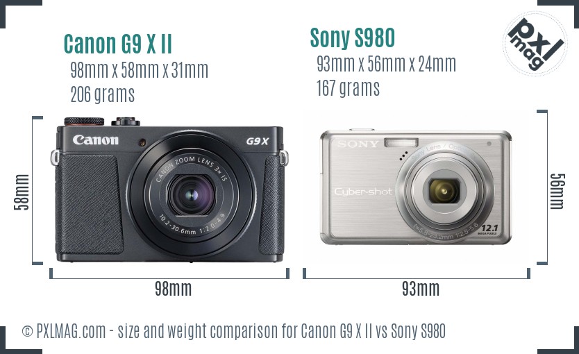 Canon G9 X II vs Sony S980 size comparison