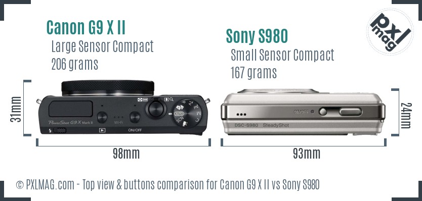 Canon G9 X II vs Sony S980 top view buttons comparison