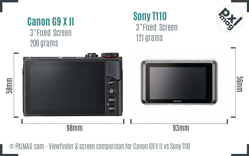 Canon G9 X II vs Sony T110 Screen and Viewfinder comparison