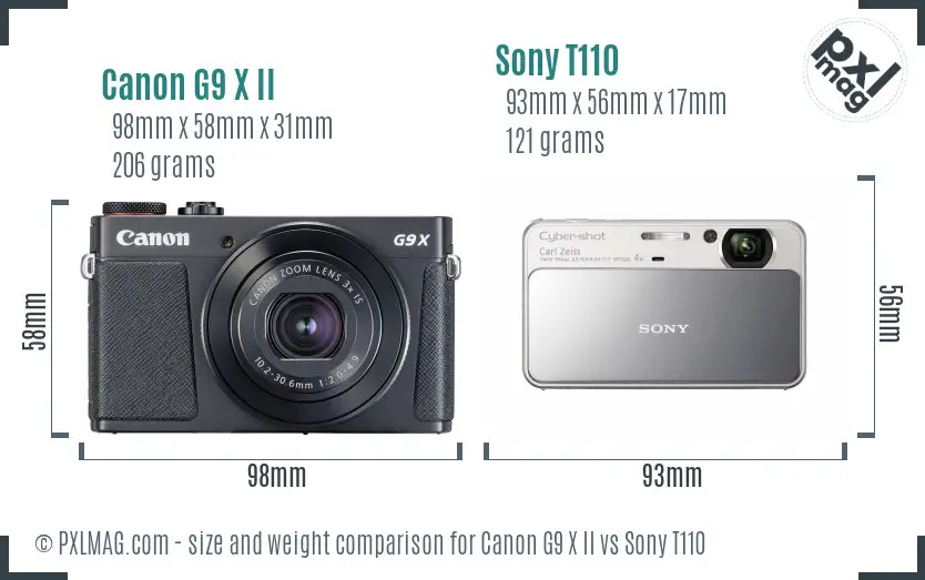 Canon G9 X II vs Sony T110 size comparison