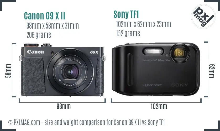 Canon G9 X II vs Sony TF1 size comparison