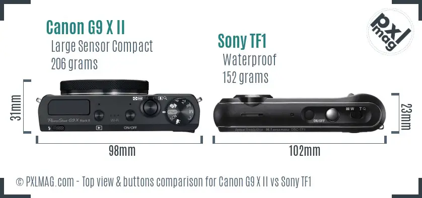 Canon G9 X II vs Sony TF1 top view buttons comparison