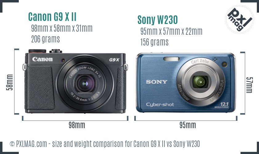 Canon G9 X II vs Sony W230 size comparison