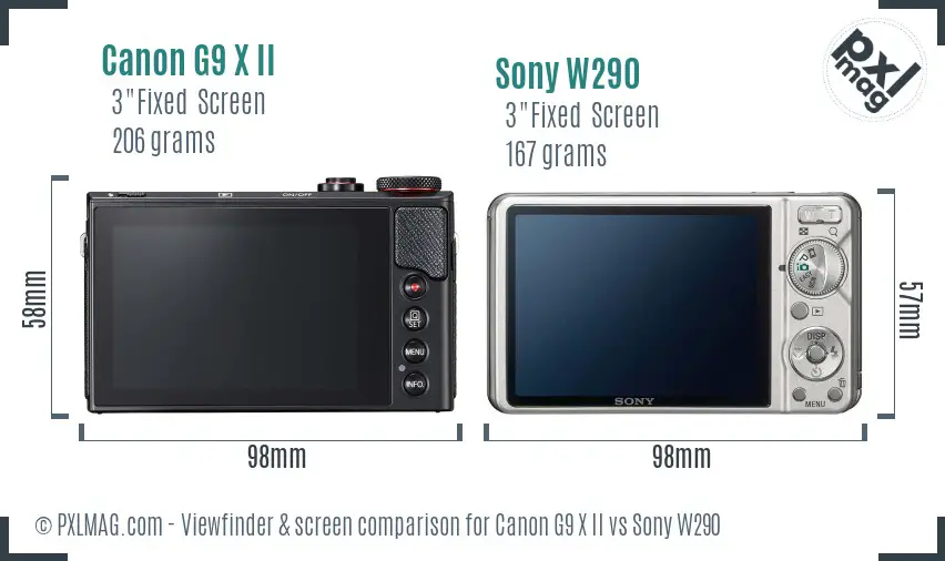 Canon G9 X II vs Sony W290 Screen and Viewfinder comparison