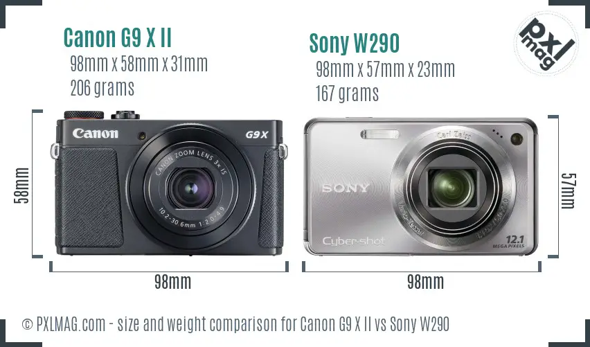 Canon G9 X II vs Sony W290 size comparison