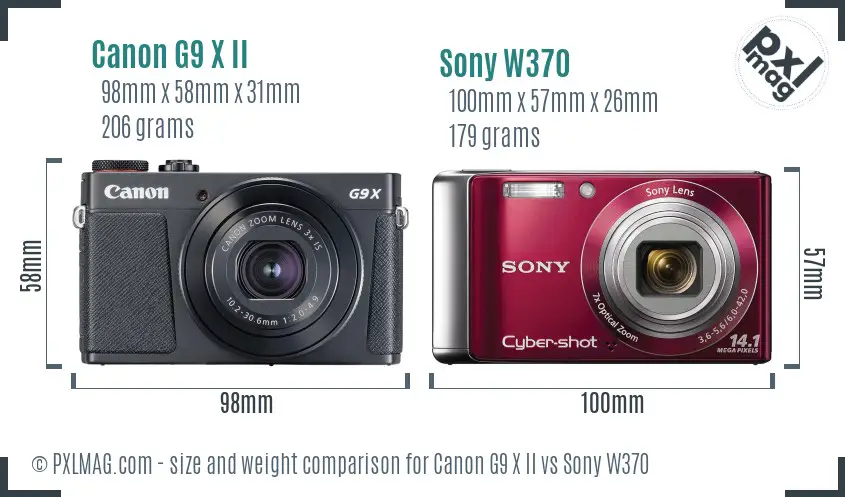 Canon G9 X II vs Sony W370 size comparison