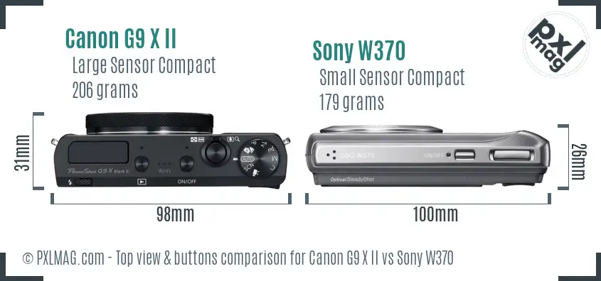 Canon G9 X II vs Sony W370 top view buttons comparison