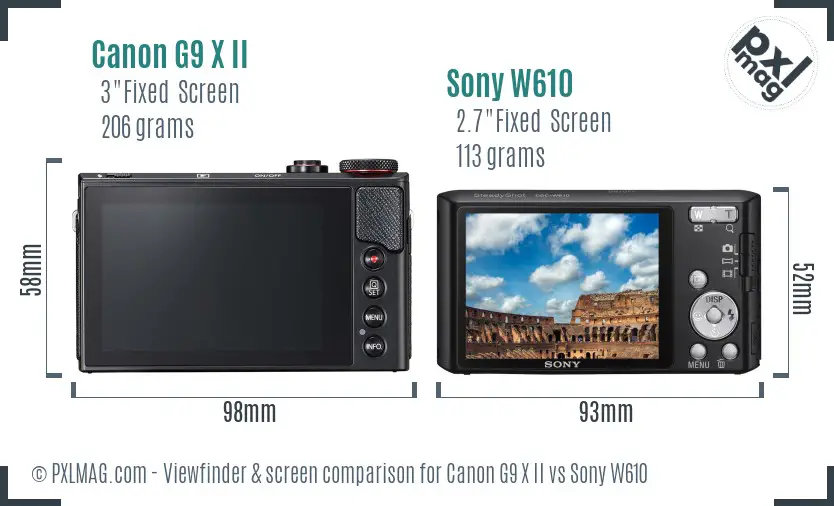 Canon G9 X II vs Sony W610 Screen and Viewfinder comparison