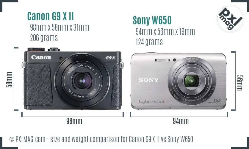 Canon G9 X II vs Sony W650 size comparison